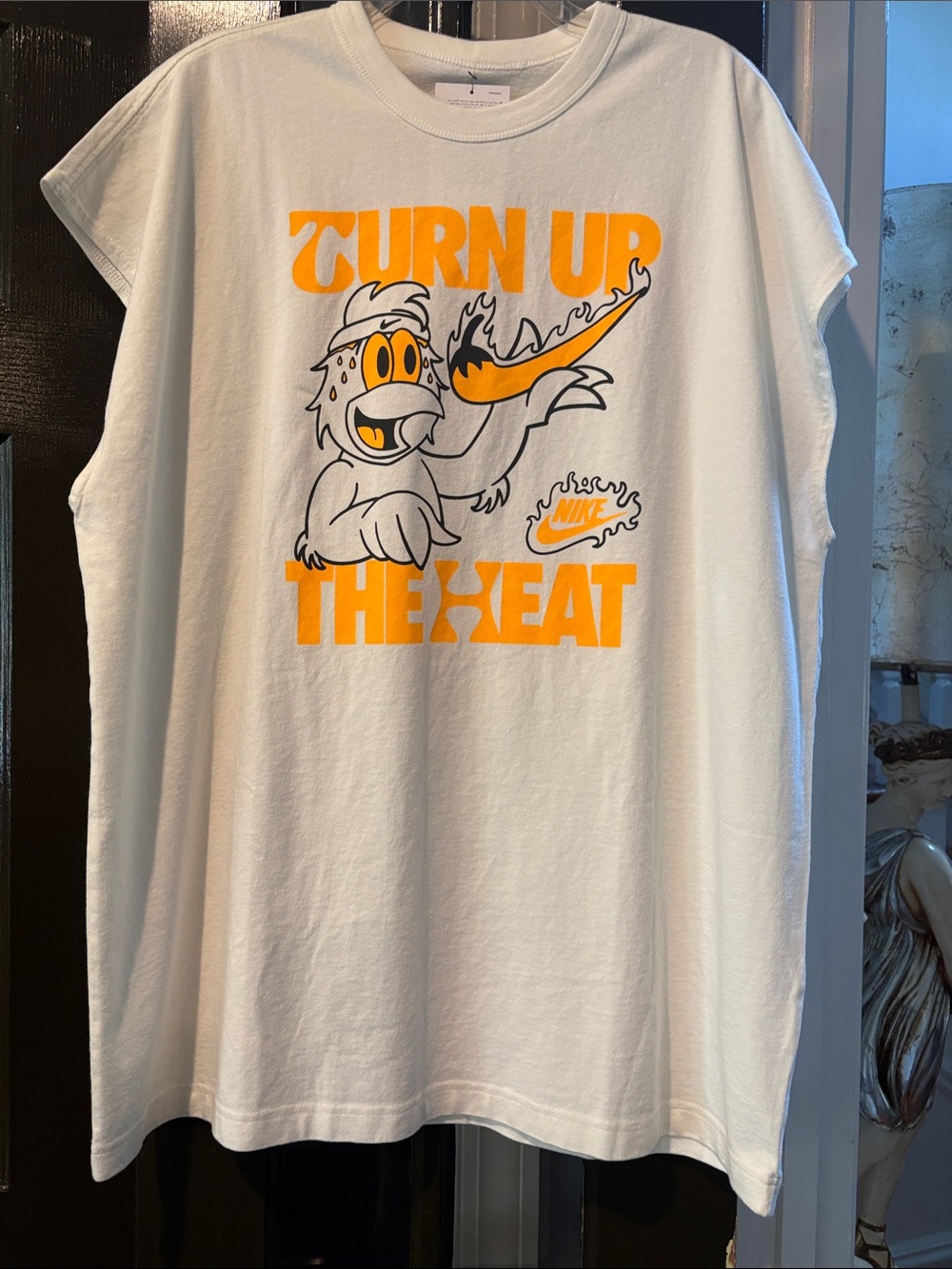Nike White Tank with Orange Graphic 'Turn Up The Heat'